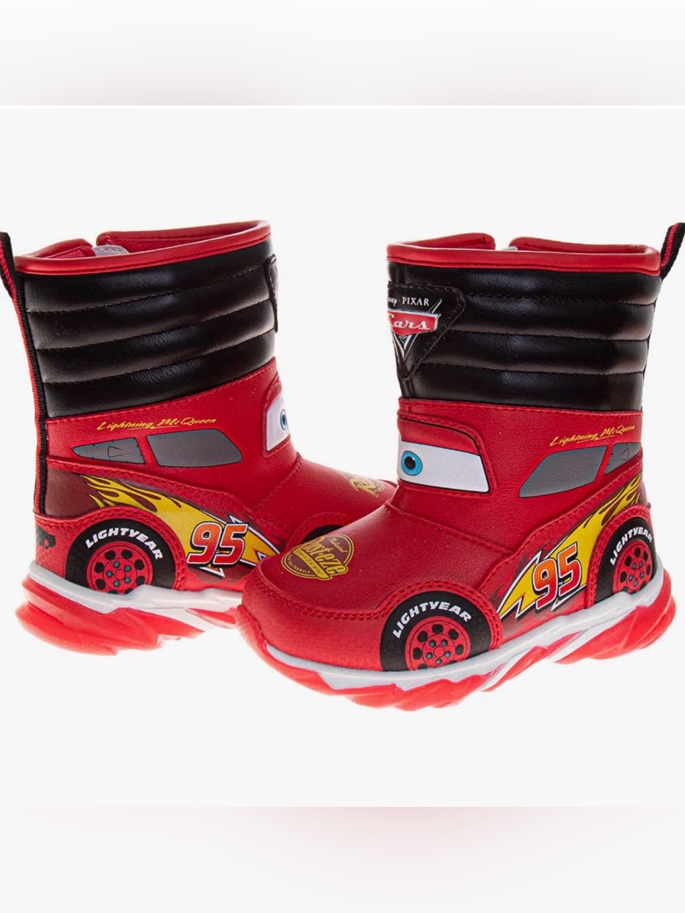 Disney Cars LED Light-Up Red Kids Water Resistant Boots, Size 11